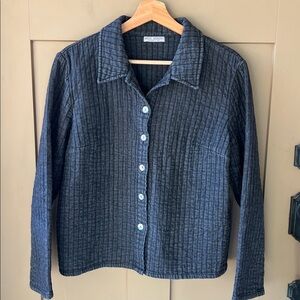 Russ Berens Sz S Linen Blend Quilted Shirt-Jacket Navy Stone Washed Lagenlook